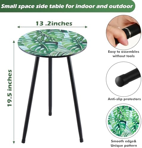2-Pack Small Mosaic Metal Side Tables Outdoor Patio Round Accent Table Modern - Image 3