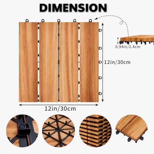 Solid Acacia Wood Interlocking Deck Tiles Snap Together Floor - Image 3