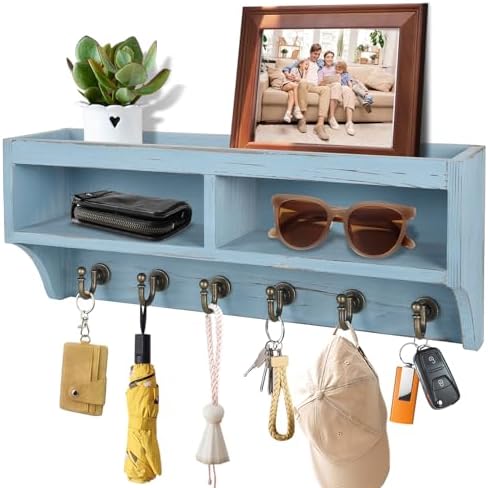Key Holder Wall Mount with Mail Organizer, 6 Hooks & Shelf by KERESUEDO
