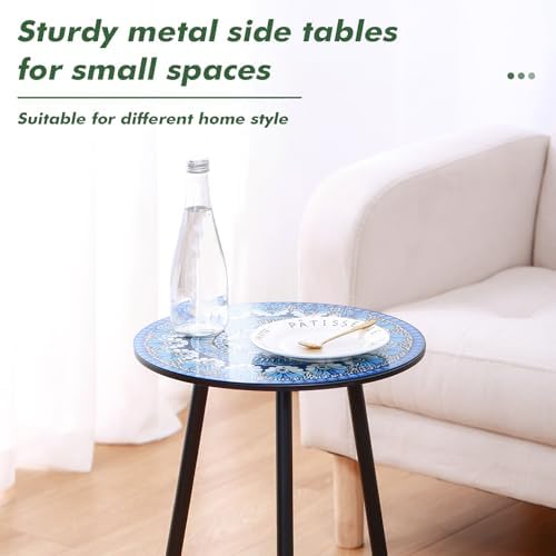 2-Pack Small Mosaic Metal Side Tables Outdoor Patio Round Accent Table Modern - Image 4