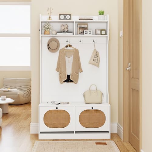 GIANTEX 4-In-1 Hall Tree with Bench and Shoe Storage, Entryway Bench with Coat - Image 2
