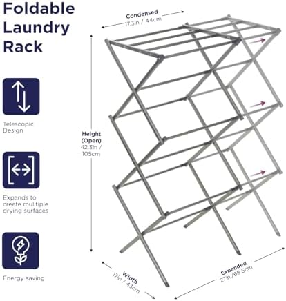 BLACK+DECKER 3 Tier Expandable Collapsing Foldable Laundry Rack - Image 2