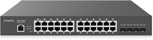 EnGenius Cloud Managed ECS1528T 24-Port 13” Compact Gigabit Switch w/ 4 SFP+ by EnGenius