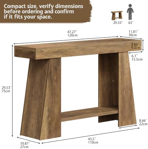 47.24" Farmhouse Entryway Console Table, Narrow Sofa Table Behind Couch - Image 2