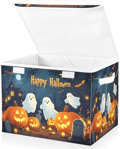 Bolaz Storage Bins with Lids and Handles, Halloween Background with Pumpkins by Unknown