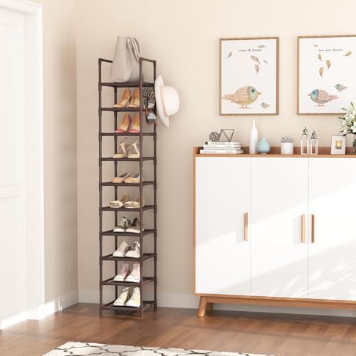 LANTEFUL Tall Shoe Rack 10-Tier Narrow Shoe Shelf Storage - Image 2