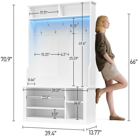 Aiho Entryway Bench with Coat Rack, 5-in-1 Hall Tree with Bench and Shoe Storage - Image 2