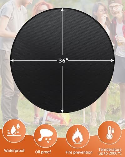 36" Round Fireproof Grill Mat for Deck & Patio, Double-Sided Silicone Coated - Image 2