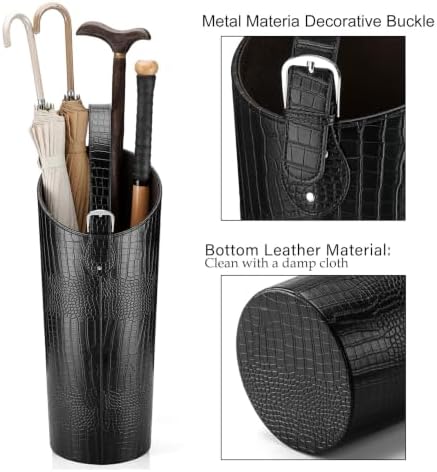 Black Faux Leather Umbrella Stand Holder Entryway Indoor，Modern Umbrella Bucket - Image 5