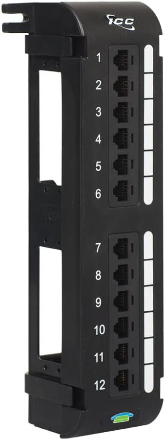 ICC Voice Patch Panel, UL Listed, Wall Mount 6P6C 12 Port Telephone Network by ICC