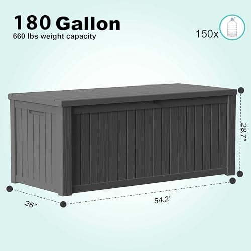 PatioZen 180 Gallon Deck Box, Resin Outdoor Storage Box - Image 5