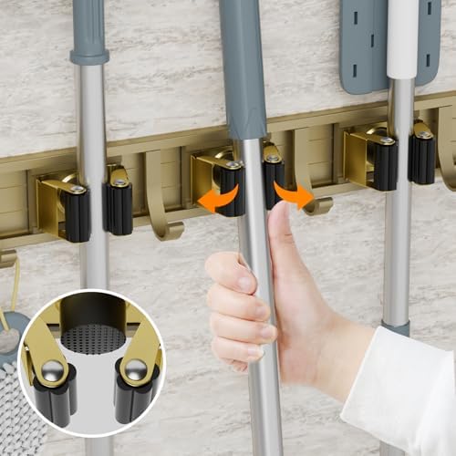 reliahom Broom Holder Wall Mount Mop Hanger Tools organizer 4Racks 5Hooks - Image 4