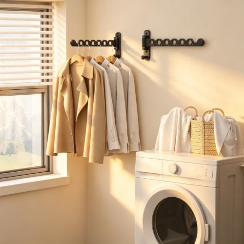Wall Mounted Clothes Hanger Rack, Foldable Space Saving Laundry Rack - Image 3