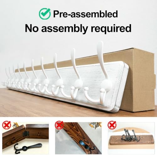 WEBI Coat Rack Wall Mount White, 38 9/16" Long Coat Hooks Wall Mounted - Image 6