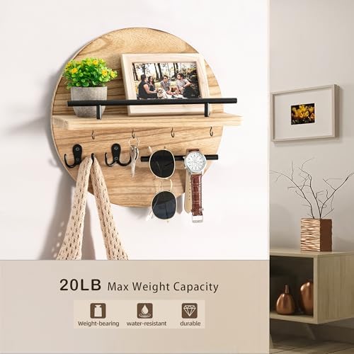 Key Holder Wall Mount with Shelf and Hooks, Mail Organizer - Image 4