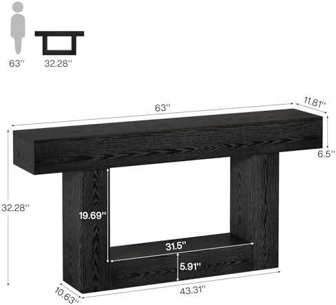 Tribesigns 63" Console Table, Farmhouse 2-Tier Entryway Table - Image 2