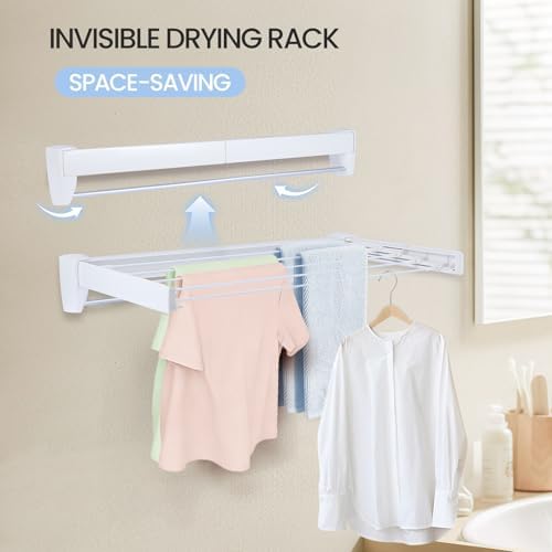 Wall Mounted Clothes Drying Rack 27.56", Foldable Retractable Garment Hanger - Image 4