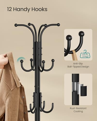 SONGMICS Metal Coat Rack Freestanding, - Image 5