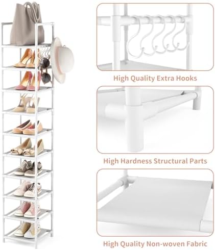 LANTEFUL Tall Narrow Shoe Rack 10-Tier Skinny Shoe Shelf Storage - Image 4