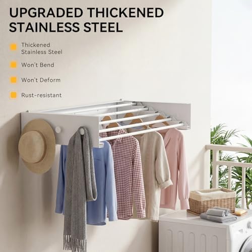 Extra Wide 40" Laundry Drying Rack, Expandable Wall Mounted Clothes Drying Rack - Image 5