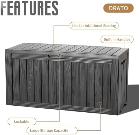 DRATO 135 Gallon Deck Boxes Outdoor Waterproof Storage Box - Image 6