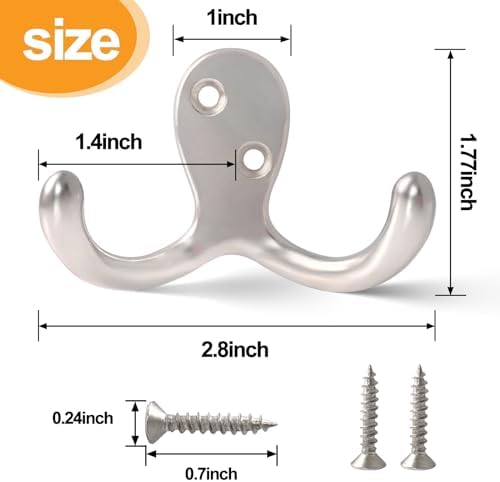 15 Pack Coat Hooks Wall Hooks for Hanging, Heavy Duty Double Prong Metal Hook - Image 6