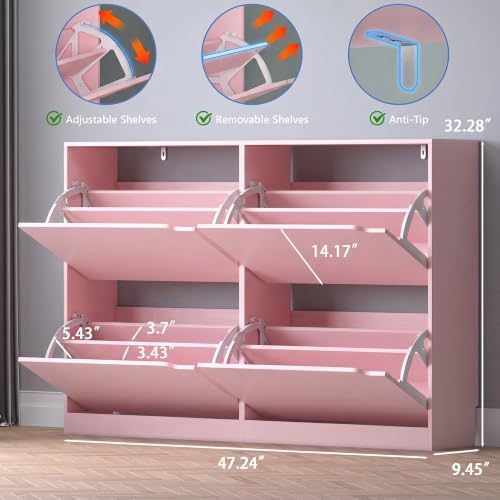 BORNOON Shoe Cabinet with 4 Flip Drawers, Narrow Hidden Shoe Storage Cabinet - Image 2