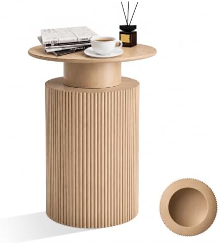 24" Fluted End Table Reversible, Hidden Storage, Natural Oak - Image 3