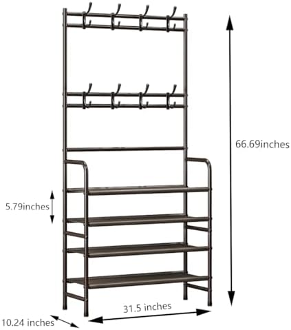 Coat Rack Shoe Rack With Storage Hooks Standing Organizer 4 Tier - Image 6