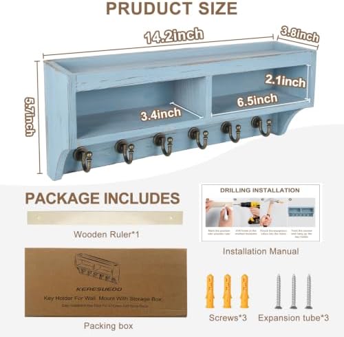 Key Holder Wall Mount with Mail Organizer, 6 Hooks & Shelf - Image 6