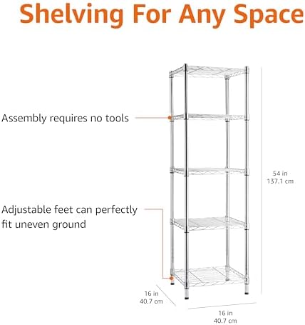 Amazon Basics 5-Shelf Tower Adjustable Storage Shelving Unit, 150 lbs Per Shelf - Image 3