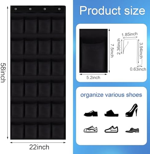 Over the Door Shoe Organizer, 24 Mesh Pockets, Hanging Storage - Image 2