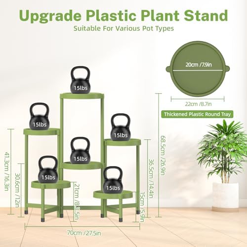 iDavosic.ly 6 Tier Folding Plant Stand Indoor Outdoor, Plastic Tray - Image 5
