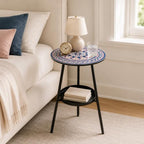 2-Tier Metal Outdoor Side Tables Set of Two 13.5" Round End Tables - Image 7