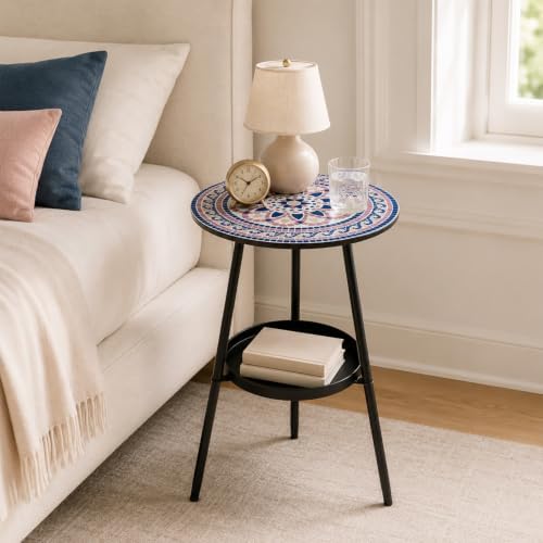 2-Tier Metal Outdoor Side Tables Set of Two 13.5" Round End Tables - Image 7