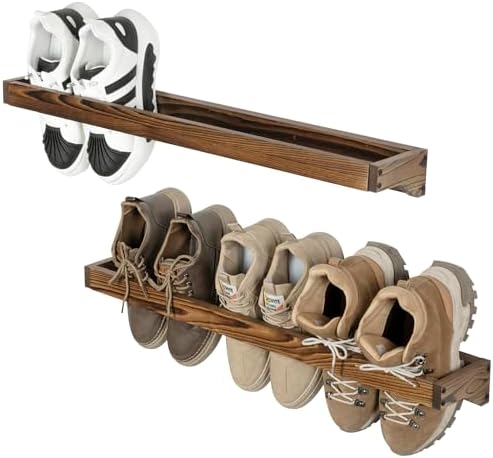 MyGift 30 Inch Rustic Burnt Wood Hanging Shoe Rack Wall Mounted Storage by MyGiftHome