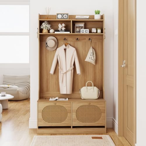 Giantex 4-In-1 Hall Tree with Bench and Shoe Storage, Entryway Bench with Coat - Image 2