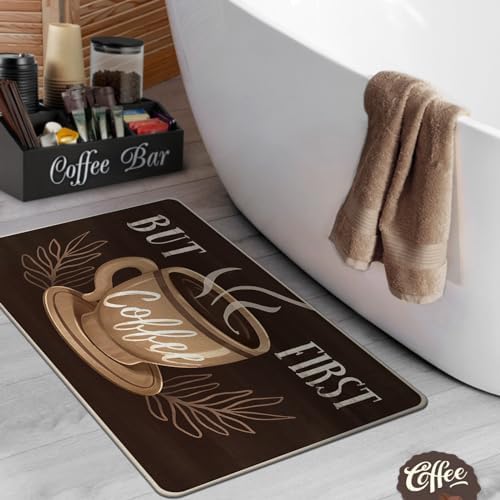But First Coffee Themed Decorative Front Door Mat, Welcome Doormat - Image 6