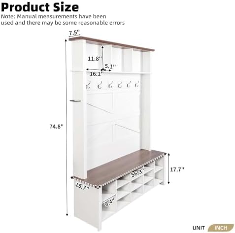 4-in-1 Hall Tree with Storage Bench Shoe Organizer/ Shelves - Image 2