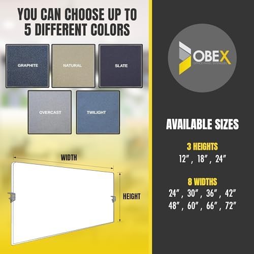 OBEX Acoustic Mounted Screen Privacy Panel Table Top Separator, Sound Blocking Desk Divider (Twilight, 24" X 48")
