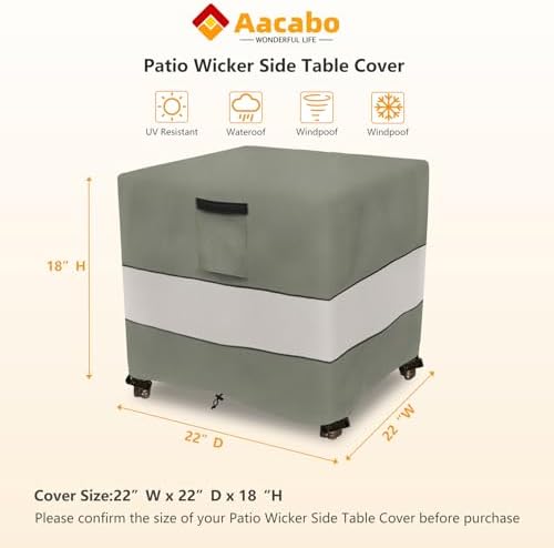 Patio Wicker Side Table Cover, 22W x 22D x 18H inch, Waterproof Square Patio - Image 2