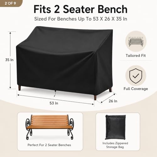 Outdoor Bench Cover, 2 Seater Patio Bench Cover, Waterproof Heavy Duty - Image 2