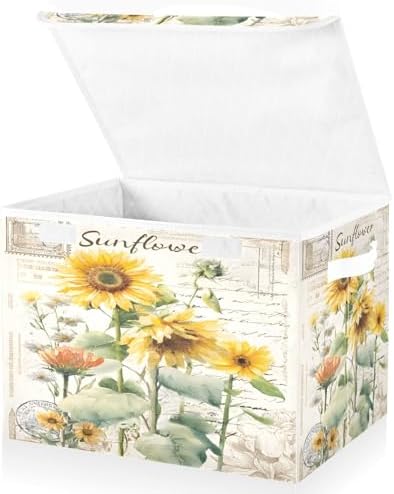 Bolaz Storage Bins with Lids and Handles, Sunflower Stamp Storage Box Basket by Unknown