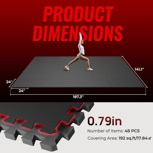 SUPERJARE 0.79'' Extra-Thick 48 Pcs 192 Sq Ft Exercise Equipment Mats - Image 6