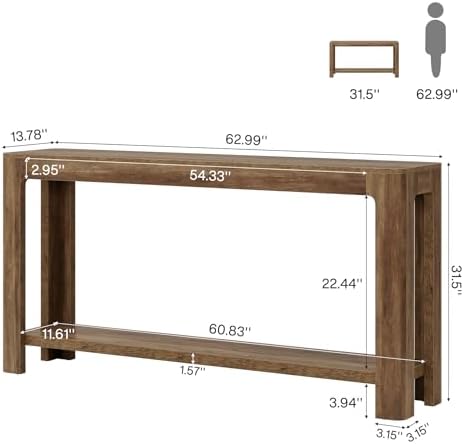 Tribesigns 63 Inch Entryway Console Table, 2-Tier Farmhouse Narrow Sofa Table - Image 2