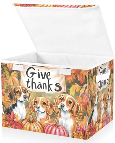 Bolaz Storage Bins with Lids and Handles, Dog Autumn Leaves Storage Box Basket by Unknown