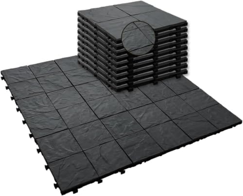 JJWOOD Stone-Look Interlocking Deck Tiles, Matte Rock Texture Outdoor Floor by Unknown