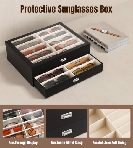 NEWLOOP 20 Slots Sunglass Organizer Drawer Display Case - Image 5