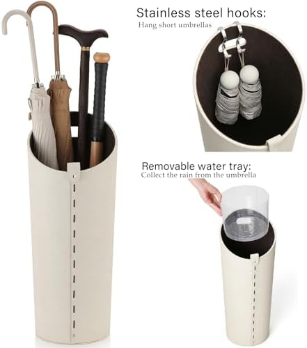 Tall Umbrella Holder White That won't Tip Over and Removable Drip Water Tray - Image 3
