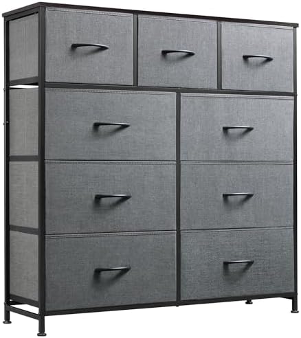 WLIVE Tall Dresser for Bedroom, 9 Drawer Chest of Drawers, Dark Grey by WLIVE